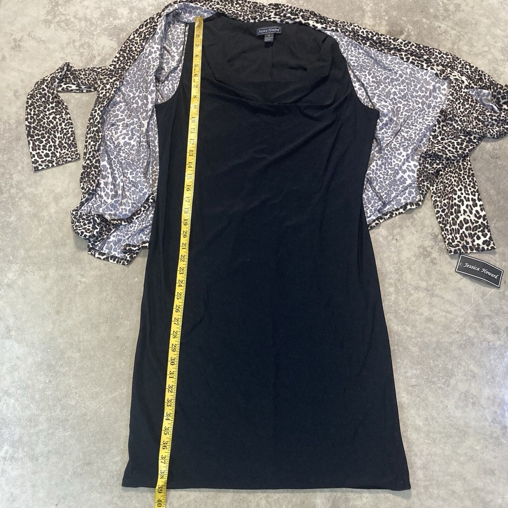 Jessica Howard NWT Women's 14 Black Sheath Dress Leopard Print Attached Jacket - Picture 3 of 10
